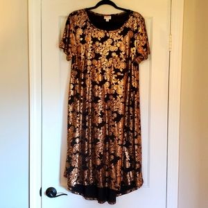 LuLaRoe Elegant Gold Metallic Carly Dress L